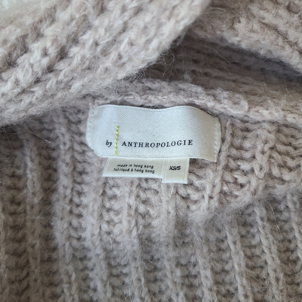 Anthropologie Amanza Fringed Cardigan Sweater Taupe Size XXS - Picture 3 of 9